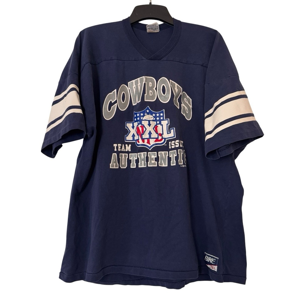 Vintage NFL 90's Dallas Cowboys ringer Style T SHIRT  BIKE Made In USA XXL Blue